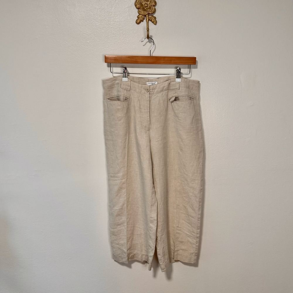 Beige 100% Linen Wide Leg Cropped Pants Kim Rogers 10 Coastal Grandma Capri Pant